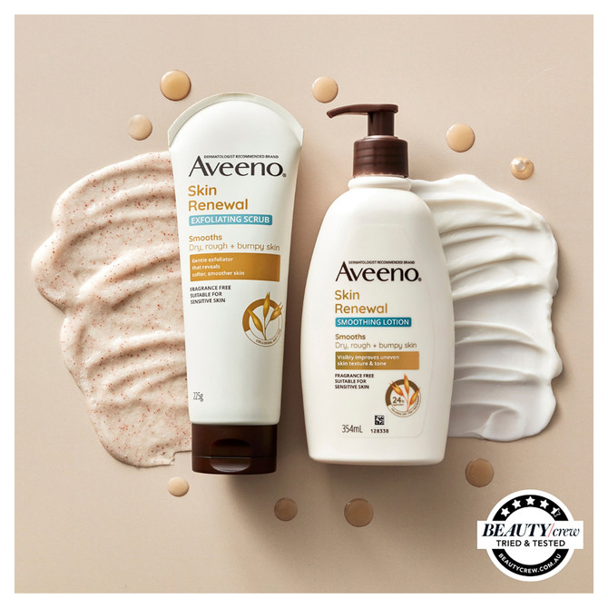 Aveeno Skin Renewal Exfoliating Body Scrub Cleanse & Resurface Dry Rough Bumpy Texture Sensitive Skin Gentle PHA 225g