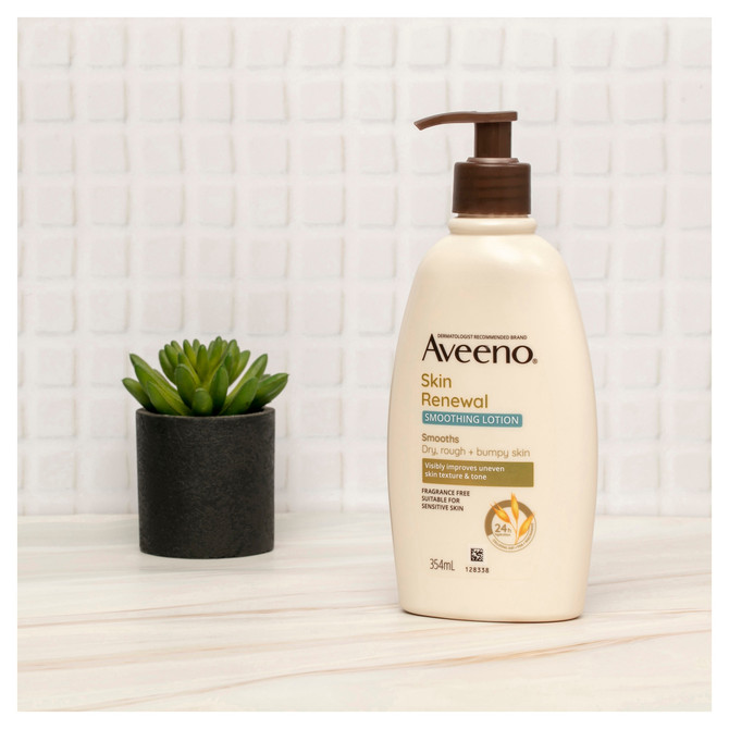 Aveeno Skin Renewal Smoothing Fragrance Free Body Lotion 24-Hour Hydration Dry Rough Bumpy Sensitive Skin Natural PHA 354mL