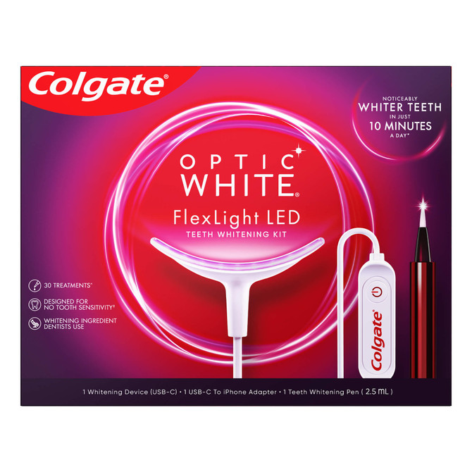Colgate Optic White FlexLight LED Whitening Kit, At Home Whitening Indigo Device & Whitening Pen, 30 Treatments