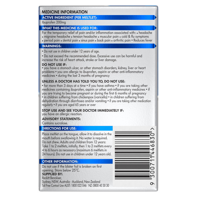 Nurofen Meltlets Pain Relief Citrus 200mg Ibuprofen 48 pack