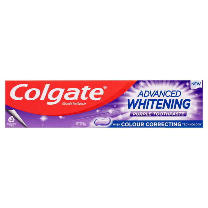 Colgate Advanced Whitening Purple Toothpaste, 120g, Colour Correcting Technology, Stain Protection