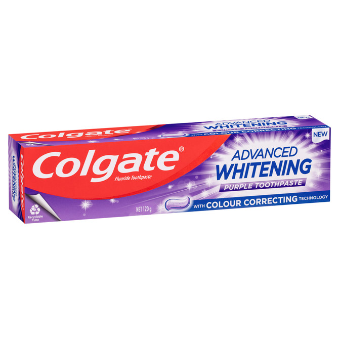 Colgate Advanced Whitening Purple Toothpaste, 120g, Colour Correcting Technology, Stain Protection