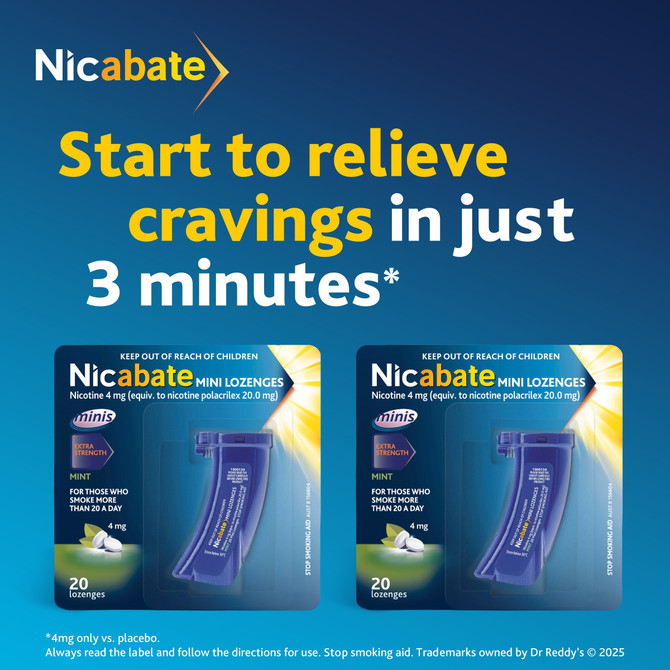 Nicabate Mini Lozenge Quit Smoking Nicotine 2 mg Regular Strength Mint 60 Pack