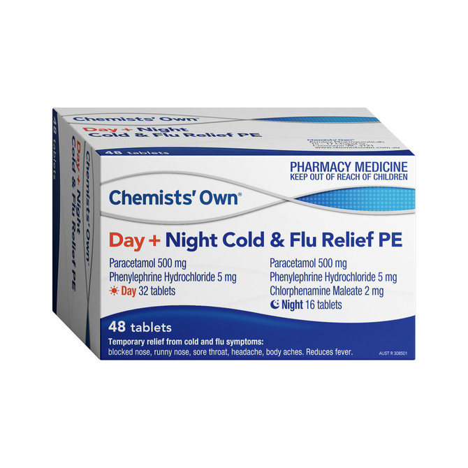 Chemists Own Day + Night Cold & Flu Relief PE Tablets 48