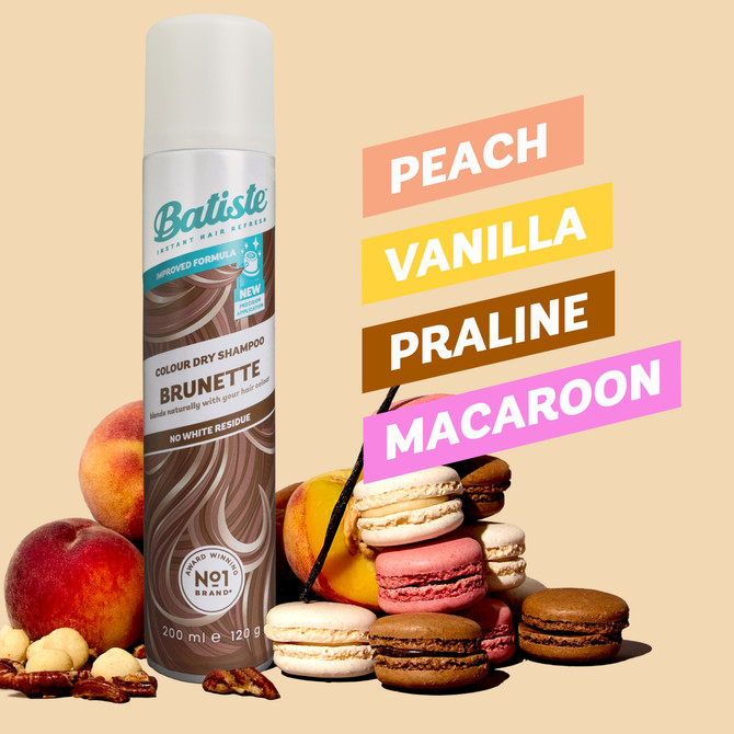 Batiste Brunette Dry Shampoo |Peach & Vanilla Praline Fragrance | Tinted Formula |No white residue | 350mL