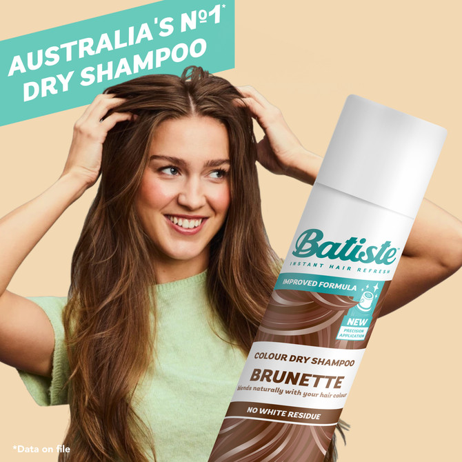 Batiste Brunette Dry Shampoo |Peach & Vanilla Praline Fragrance | Tinted Formula |No white residue | 350mL
