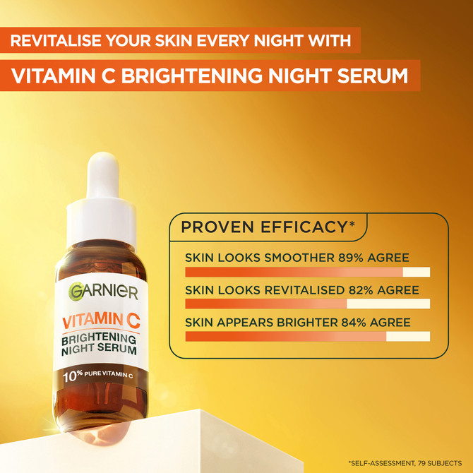 Garnier Vitamin C Brightening Night Serum 30mL, Radiance Boosting Overnight Facial Serum