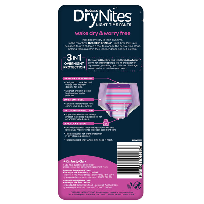 DryNites Night Time Pants for Girls 8-15 Years (27-57kg) 8 Count