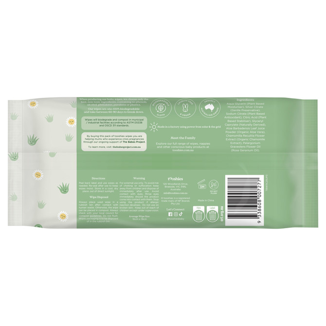 tooshies Eco Wipes Aloe Vera & Chamomile Baby Wipes 70pk