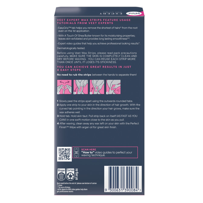 Veet Expert Legs and Body Wax Strips for Normal Skin 20s