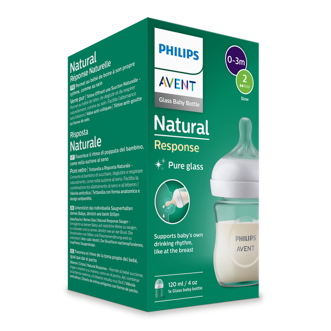 Philips Avent Natural Response Glass Baby Bottle, 120ml, 1-pack, SCY930/01