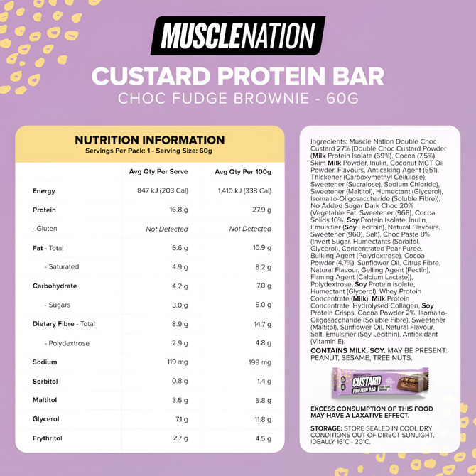 Muscle Nation Choc Fudge Brownie Custard Protein Bar 60g