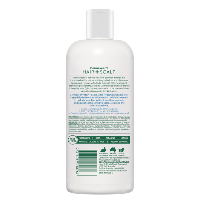 DermaVeen Hair + Scalp Extra Hydration Conditioner For Sensitive Scalps and Dry Hair 500mL