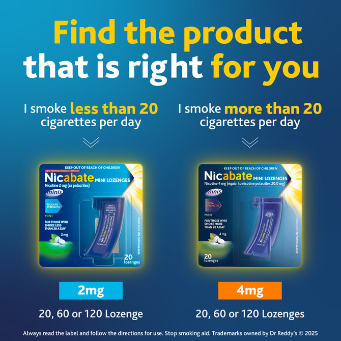 Nicabate Mini Lozenge Stop Smoking Nicotine 4mg Extra Strength Mint 60 Pack