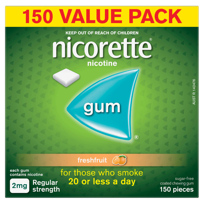 Nicorette Quit Smoking Regular Strength Nicotine Gum Freshfruit 150 Pack