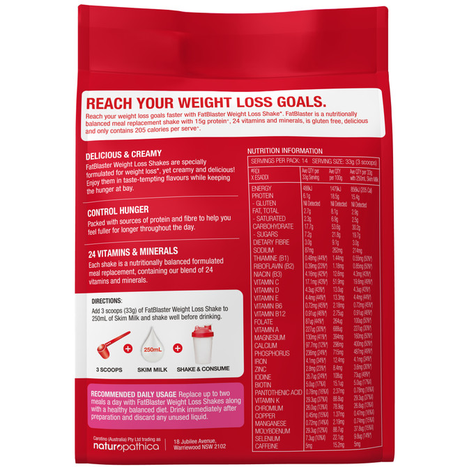 FatBlaster Weight Loss Shake Raspberry 465g