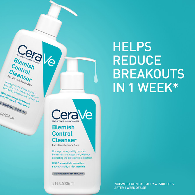 CeraVe Salicylic Acid Blemish Control Cleanser 236ml for Mild Acne-Prone Skin