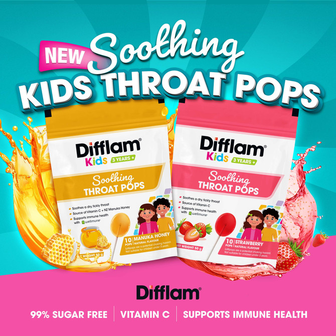 Difflam Kids Throat Pops Strawberry Lollipops
