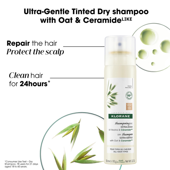 Klorane Dry Shampoo with Oat & CeramideLIKE Dark Hair Tinted 250ml - All Hair Types