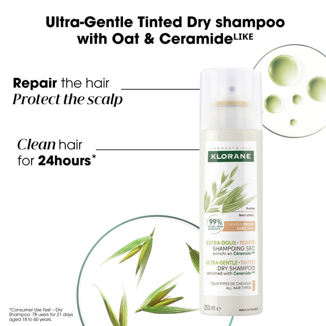 Klorane Tinted Dry Shampoo with Oat & Ceramide LIKE for Dark Hair & All Hair Types- 150ml 