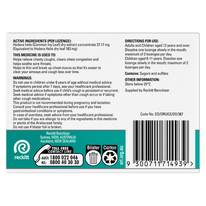 Strepsils Herbal Chesty Cough+ Triple Relief Sore Throat Lozenges Honey Lemon 16s 