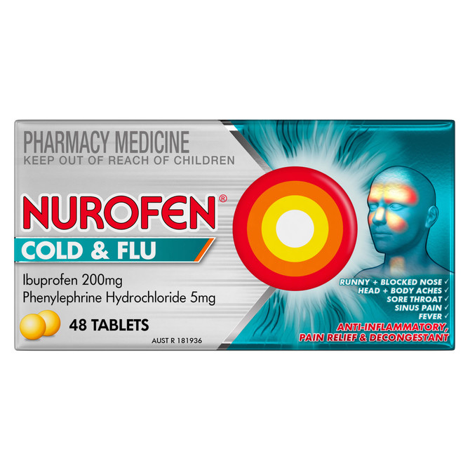 Nurofen Cold and Flu Multi-Symptom Relief Tablets 200mg Ibuprofen 48 Pack