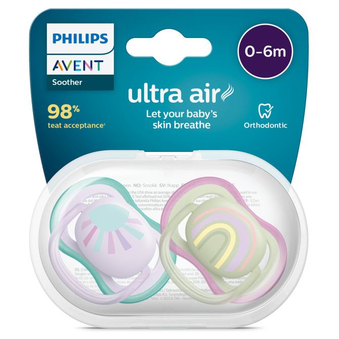 Philips Avent Ultra Air Soother, 0-6 months, Deco Mixed 2-pack, SCF085/30