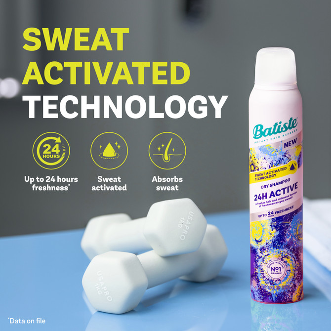 Batiste 24H Active Dry Shampoo | Sports Spray | Long Lasting Refresh | Sweat Activated | 200ml