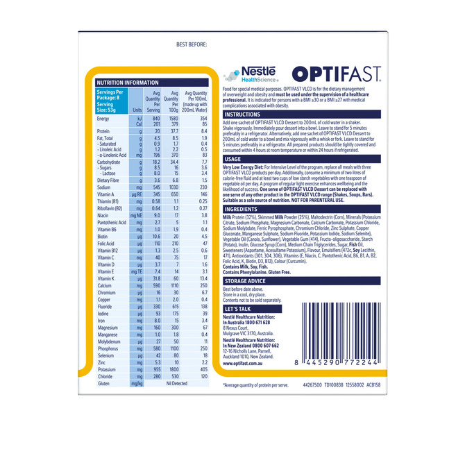 OPTIFAST VLCD  Dessert Lemon Crème Flavour 8 Pack 424g