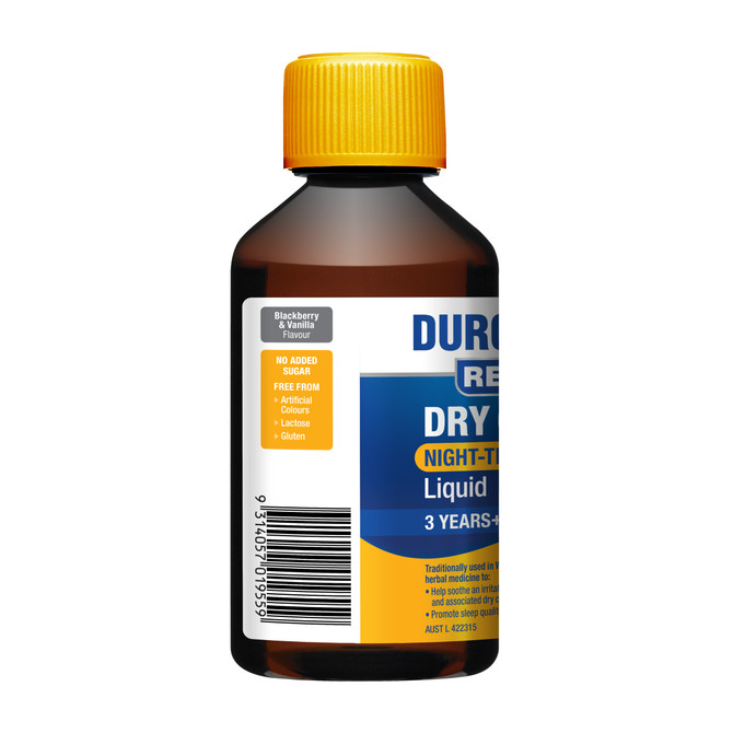 DURO-TUSS Relief Dry Cough Night-Time Liquid Blackberry & Vanilla Flavour 200mL