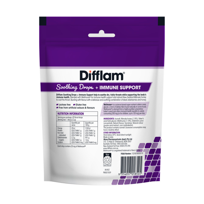 Difflam Soothing Throat Drops + Immune Support Black Elderberry Flavour Value Pack 42 Drops