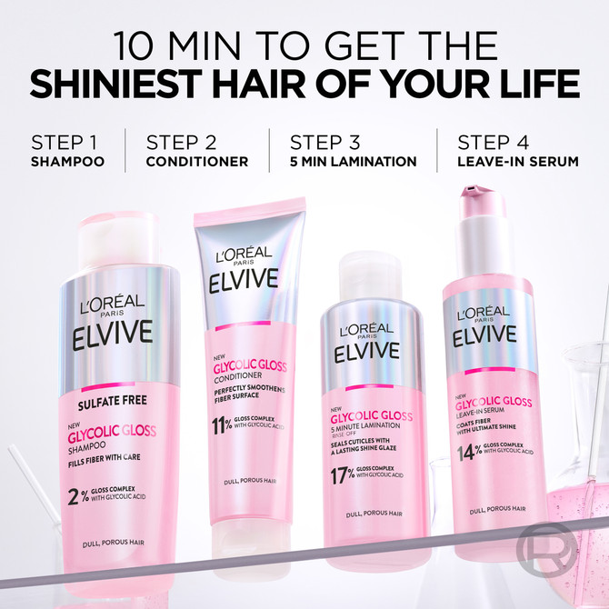 L'Oréal Paris Elvive Glycolic Gloss Conditioner with 11% [Gloss Complex] with Glycolic Acid for Dull Hair 150 ml