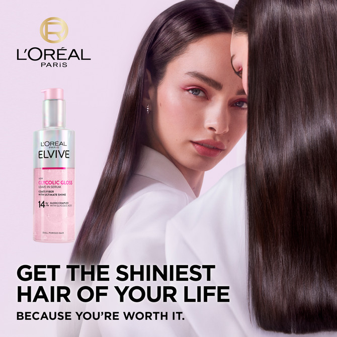 L'Oréal Paris Elvive Glycolic Gloss Leave-in at-home glossing treatment 14% gloss complex with glycolic acid for Dull Hair  
