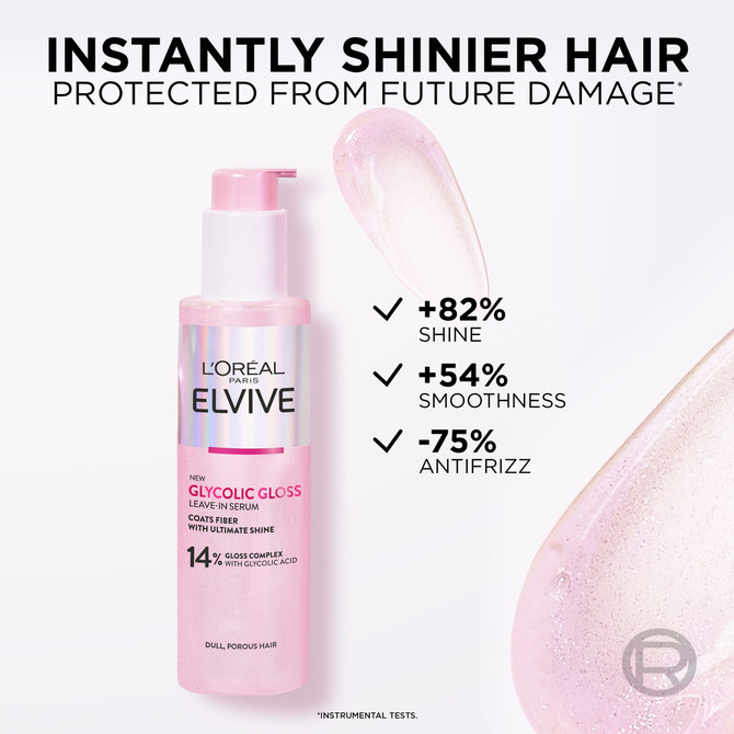 L'Oréal Paris Elvive Glycolic Gloss Leave-in at-home glossing treatment 14% gloss complex with glycolic acid for Dull Hair  

