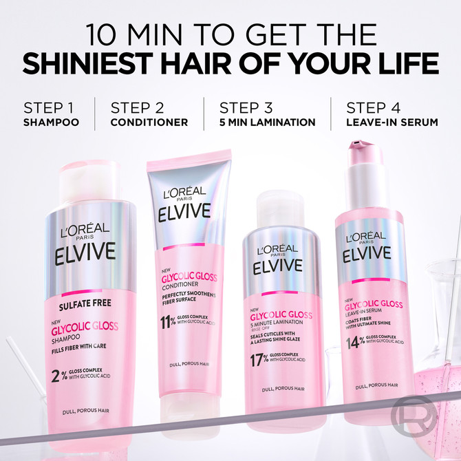 L'Oréal Paris Elvive Glycolic Gloss 5 Minute Lamination Treatment with 17% Gloss Complex for Ultimate Shine