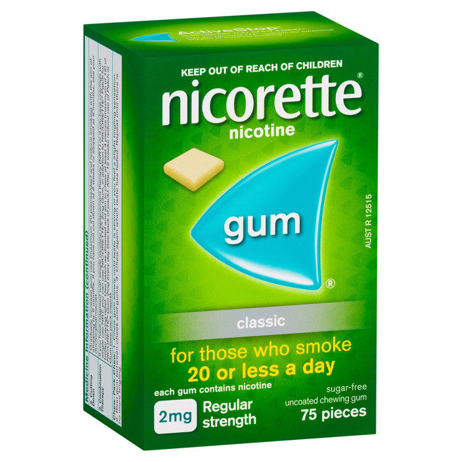 Nicorette Quit Smoking Regular Strength Nicotine Gum Classic 75 Pack