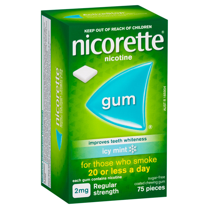 Nicorette Quit Smoking Aid Nicotine Icy Mint Gum 2mg Regular Strength Chewing Gum -Sugar Free Smoking Cessation Aid- 75 Pieces