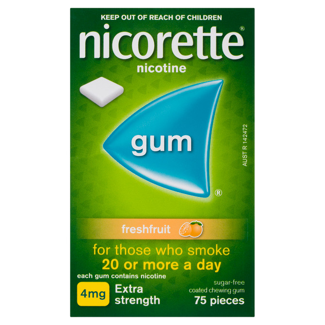 Nicorette Quit Smoking Extra Strength Nicotine Gum Freshfruit 75 Pack