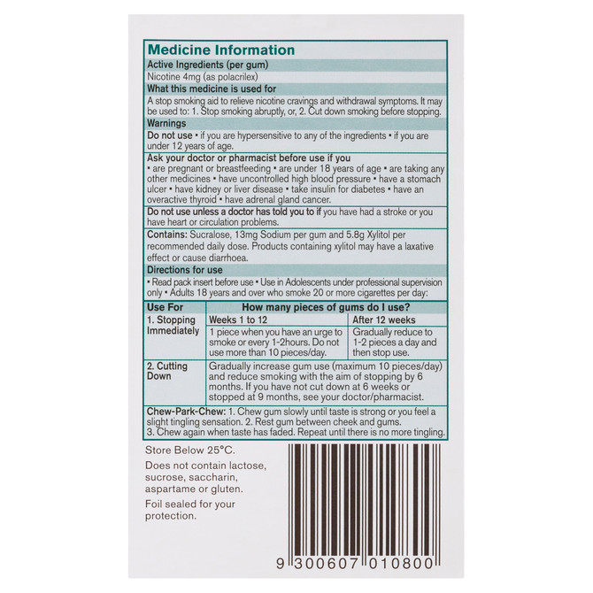 Nicorette Quit Smoking Aid Nicotine Icy Mint Gum  4mg Extra Strength Chewing Gum-Sugar‑Free Smoking Cessation Aid – 75 Pieces