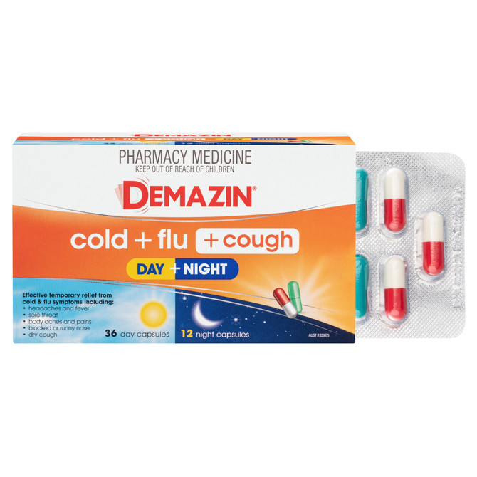 Demazin Cold + Flu + Cough Day + Night 48 Capsules