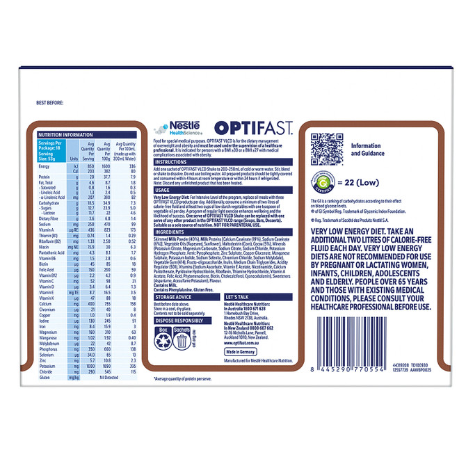 OPTIFAST VLCD Shake Chocolate 18 Pack 954g