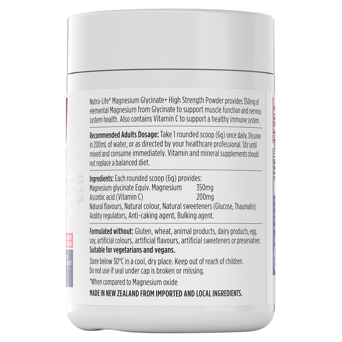 Nutra-Life Magnesium Glycinate+ High Strength Powder 180G