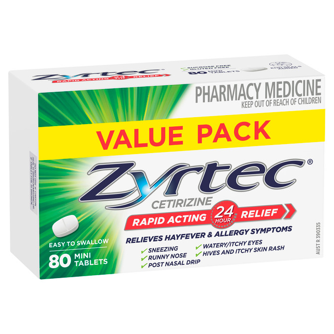 Zyrtec Rapid Acting Hayfever & Allergy Relief Antihistamine Mini Tablets 10mg 80 Pack