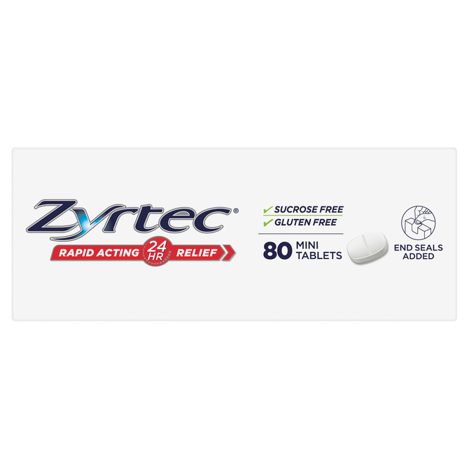 Zyrtec Rapid Acting Hayfever & Allergy Relief Antihistamine Mini Tablets 10mg 80 Pack