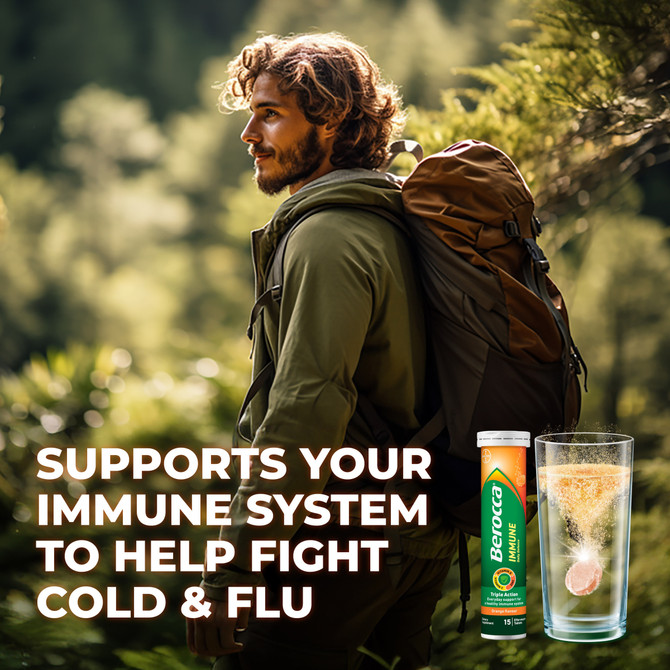 Berocca Immune Daily Defence Vitamin C, D and Zinc, Orange Flavoured Effervescent Tablets 15 Pack