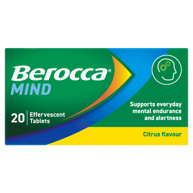 Berocca Mind Citrus Effervescent Tablets, Vitamin B & C, Magnesium, Zinc and Extract of Spanish Sage 20 Pack