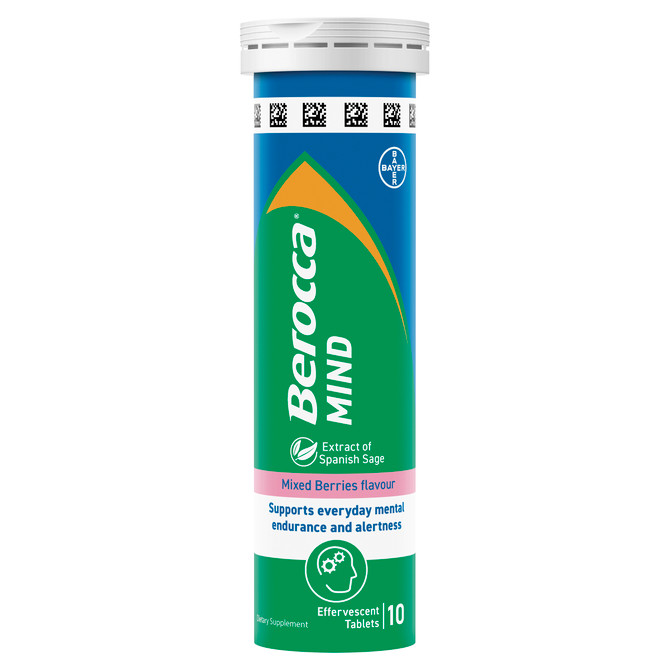 Berocca Mind Mixed Berries Effervescent Tablets, Vitamin B & C, Magnesium, Zinc and Extract of Spanish Sage 20 Pack