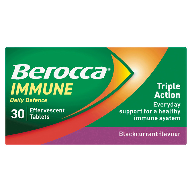 Berocca Immune Daily Defence Vitamin C, D and Zinc, Blackcurrant Flavoured Effervescent Tablets 30 Pack