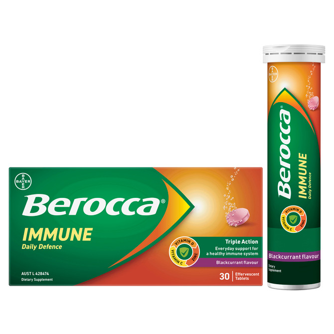 Berocca Immune Daily Defence Vitamin C, D and Zinc, Blackcurrant Flavoured Effervescent Tablets 30 Pack