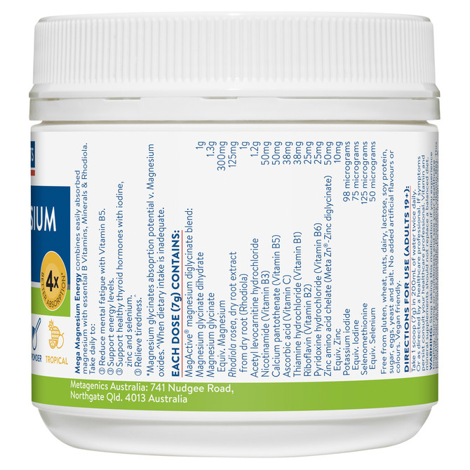 Ethical Nutrients Mega Magnesium Energy 140g Powder